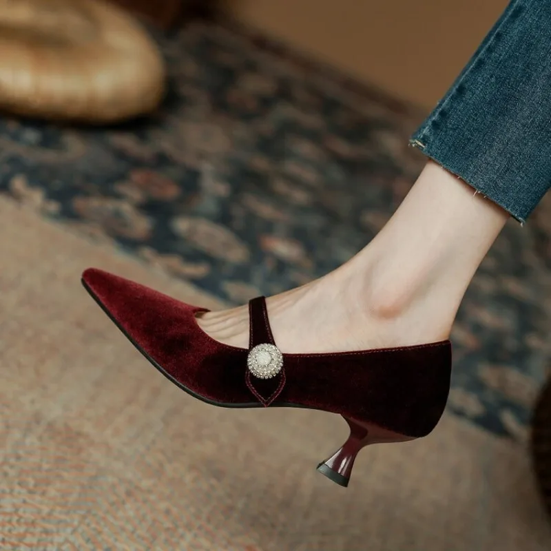 Mary Jane Shoes - Винно-красные туфли Мэри Джейн с острым