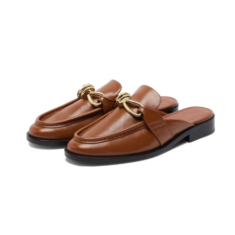 Slip On Mule Flat - Женские полутапочки с металлической пряжкой, ретро-модель