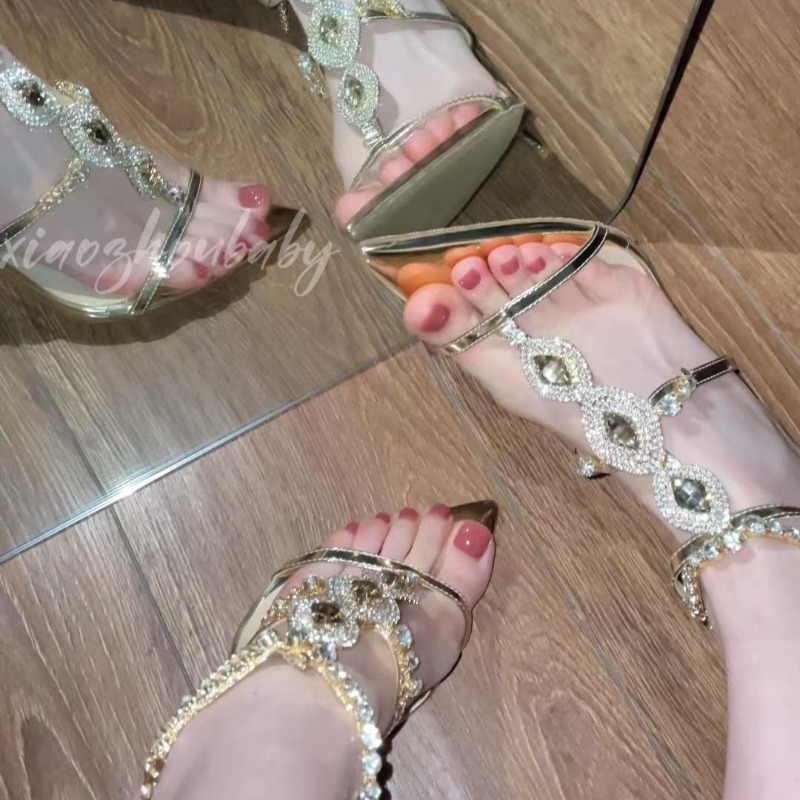 Gold Chain Sandal - Женские роскошные золотые босоножки на высоком