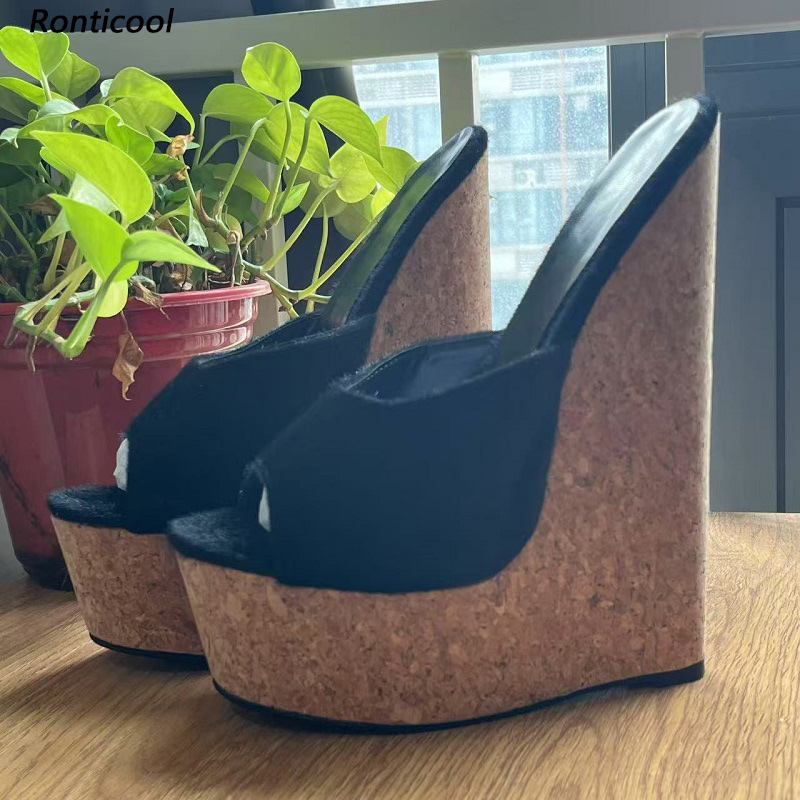Cork Wedge Sandal - Ronticool, женская черная повседневная обувь ручной