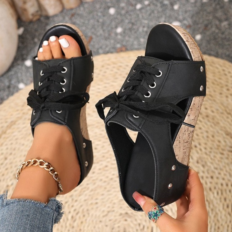Cork Wedge Sandal - Женские сандалии на танкетке с открытым