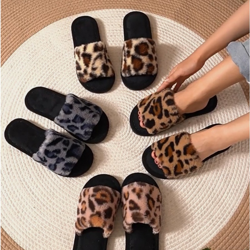 Women'S Shoes For Flat Feet - 2025 зимние теплые пушистые леопардовые тапочки,