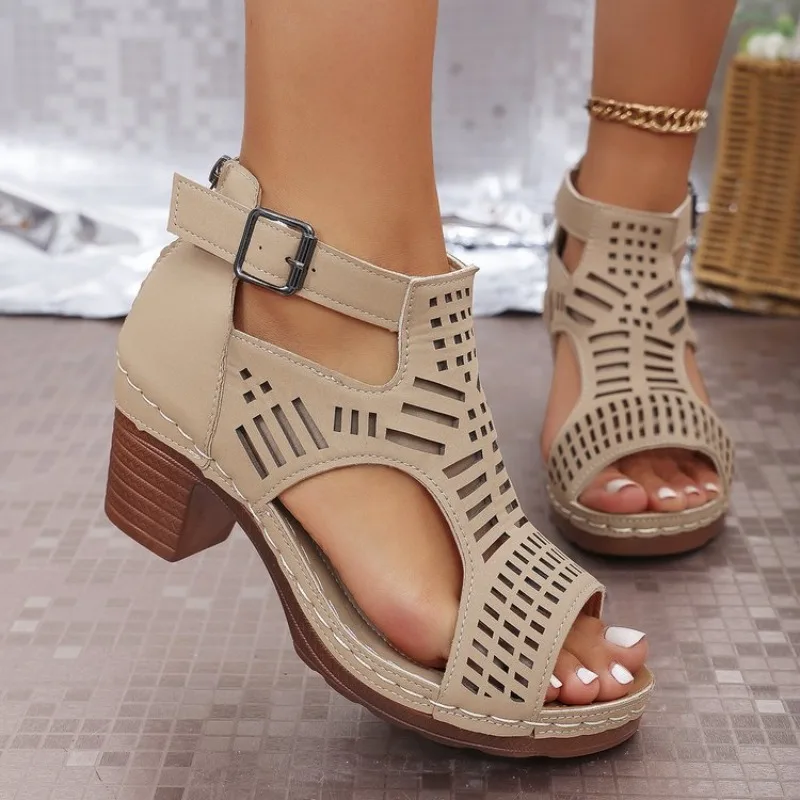 Cork Wedge Sandal - Женские сандалии в римском стиле, дышащие