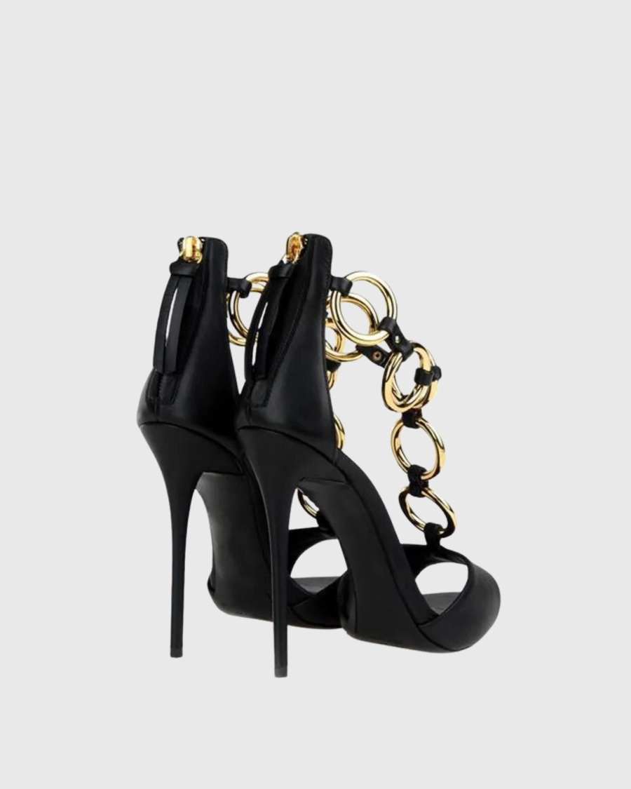 Женские черные кожаные босонож – обзор и цена Gold Chain Sandal