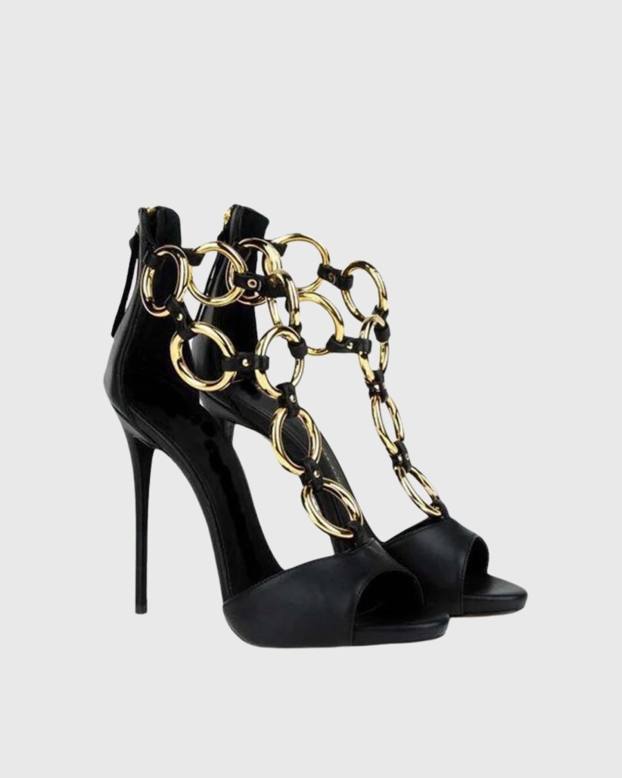Женские черные кожаные босонож – обзор и цена Gold Chain Sandal