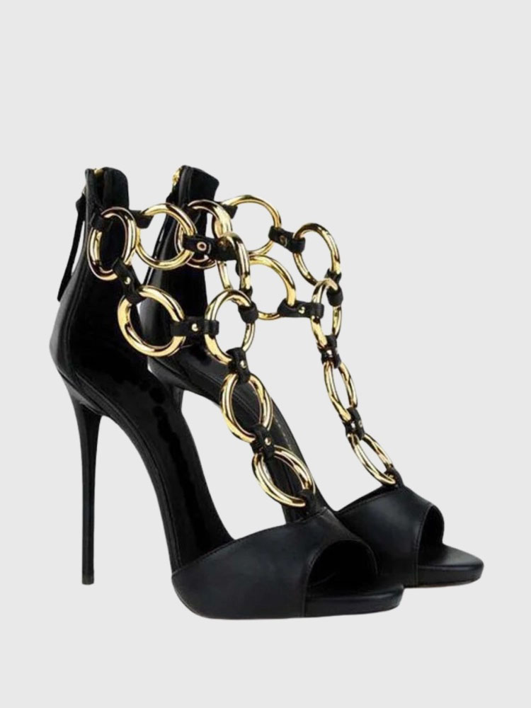 Женские черные кожаные босонож – обзор и цена Gold Chain Sandal