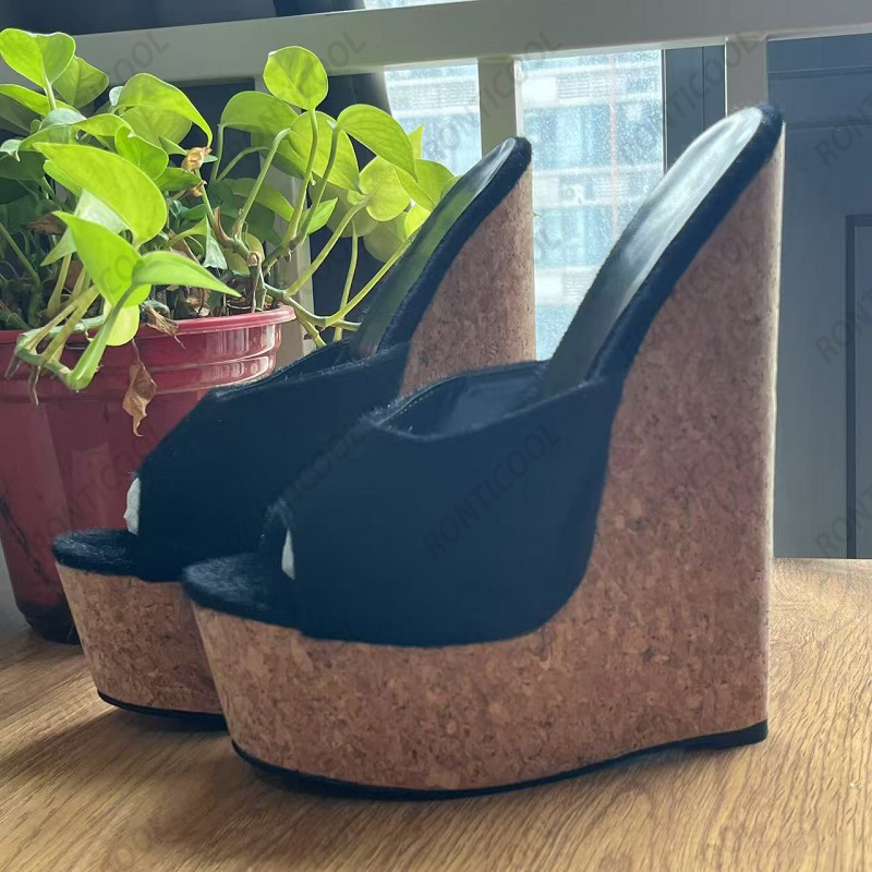 Ronticool, женская черная повс – обзор и цена Cork Wedge Sandal