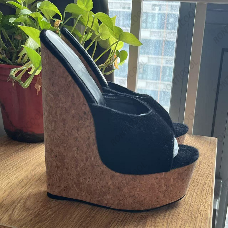 Ronticool, женская черная повс – обзор и цена Cork Wedge Sandal